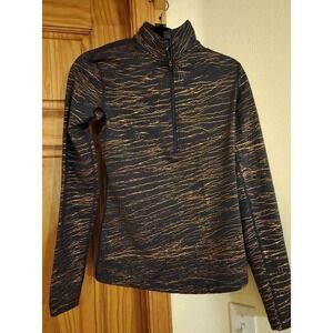 Nike Womens Shirt M Gray Metallic Gold 1/2 Zip Shirt Pullover EUC